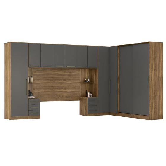 Quarto Esócia Modulado de Casal Guarda Roupa 2 Portas de Correr Deslizantes + Armário Ponte Aéreo Amêndola/Grafito Menor preço em Quarto Esócia Modulado de Casal Guarda Roupa 2 Portas de Correr Deslizantes + Armário Ponte Aéreo Amêndola/Grafito