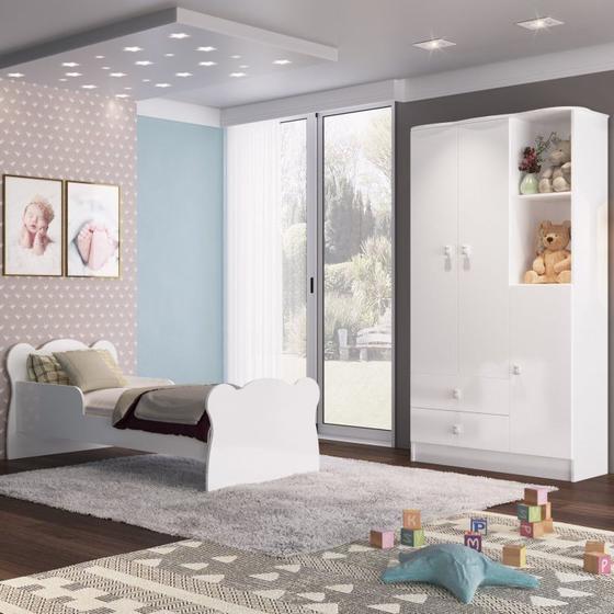 Imagem de Quarto Infantil 4 Peças com Cama Roupeiro Cômoda e Nicho Docinho