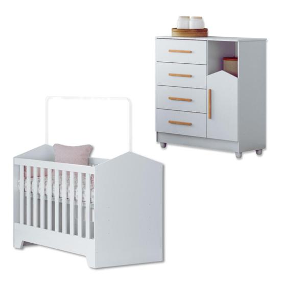 Imagem de Quarto Infantil Bebê Berço MiniCama e Cômoda 4 Gavetas MDF