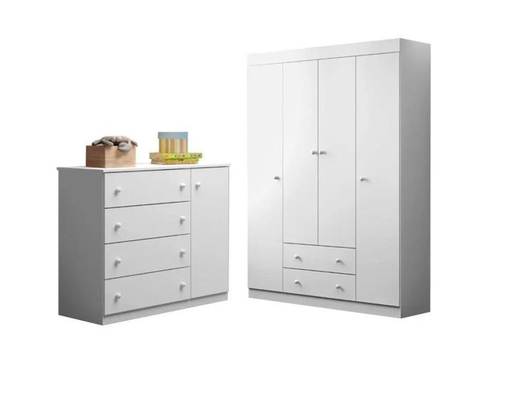 Imagem de Quarto Infantil Bebê com Cômoda E Guarda Roupa Branco