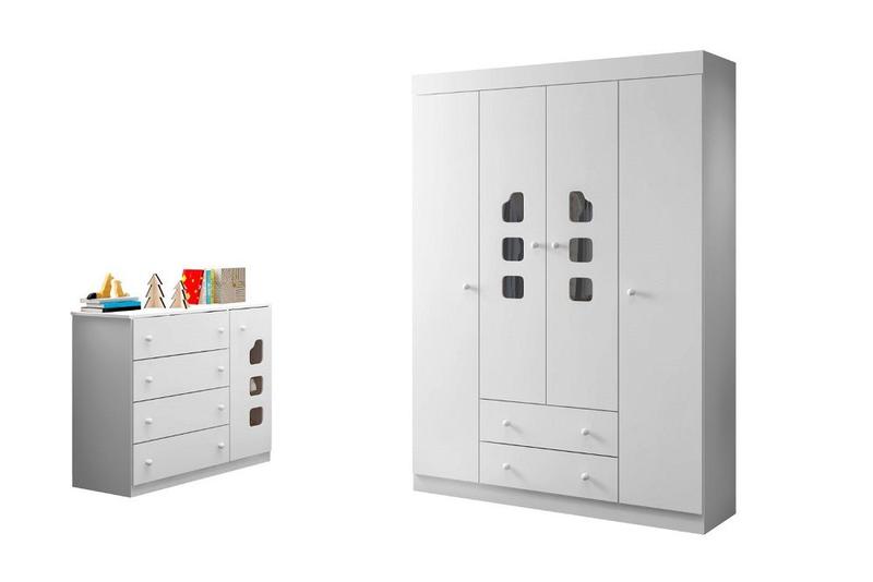 Imagem de Quarto Infantil Bebê Lívia Cômoda E Guarda Roupa Branco - Phoenix Baby