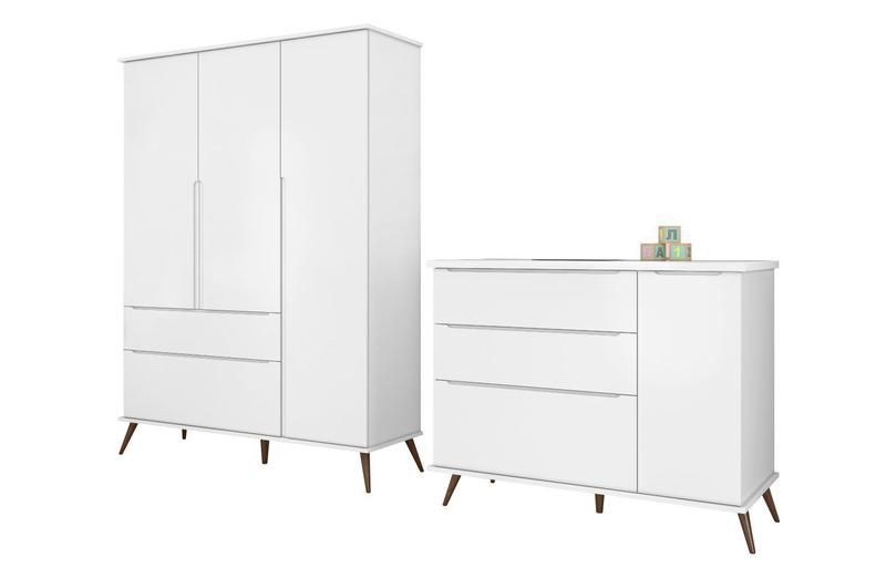 Bebe Ratero Quarto Infantil Bebê Rêtro Ana Vitória 2 Peças Branco 100% MDF ...