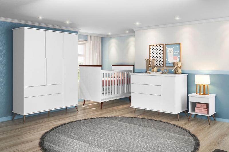 Bebe Ratero Quarto Infantil Bebê Rêtro Ana Vitória 4 Peças Branco 100% MDF ...