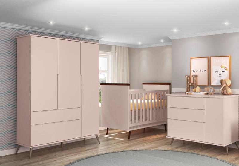 Bebe Ratero Quarto Infantil Bebê Rêtro Melinda com Berço 3 Peças Rôse_ Phoenix Baby ...