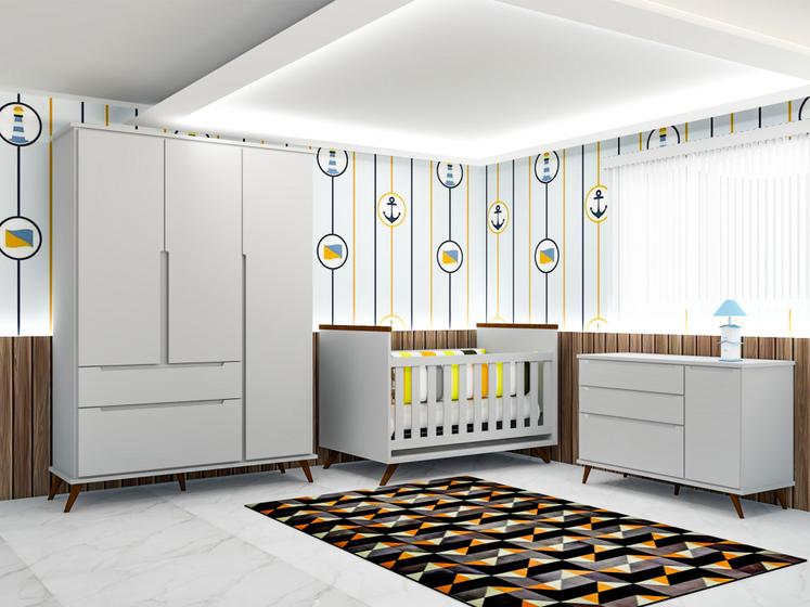 Quarto Infantil Bebê Rêtro Melinda Phoenix Baby com Berço Cinza 100% MDF Menor preço em Quarto Infantil Bebê Rêtro Melinda Phoenix Baby com Berço Cinza 100% MDF