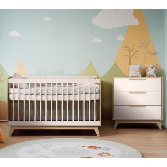 Imagem de Quarto Infantil Berço Americano e Cômoda Infantil em MDF Quater Linha Petit