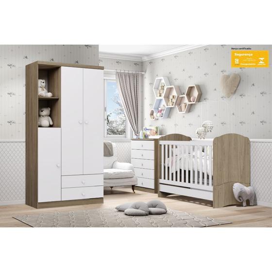 Imagem de Quarto Infantil Berço Mini Cama, Guarda Roupa e Cômoda Bala de Menta Henn