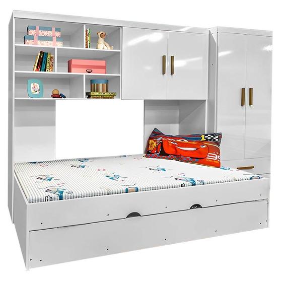 Imagem de Quarto infantil Chiara 4 Peças - Roupeiro 2 portas, Módulo Aéreo e Cama com Auxiliar - Phoenix Baby