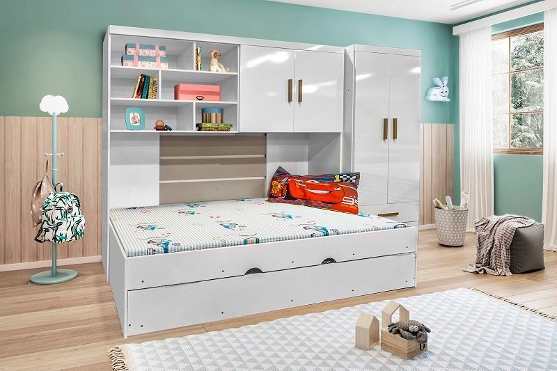 Imagem de Quarto Infantil Chiara Guarda Roupa De 2 Portas + Modulo Aéreo + Cama + Auxiliar - Phoenix Baby