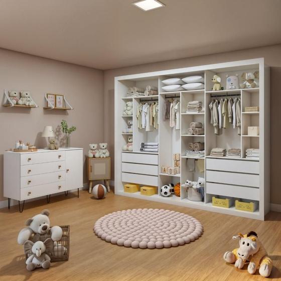 Imagem de Quarto Infantil Closet Amara com Cômoda 1 Porta 4 Gavetas Aurora Branco