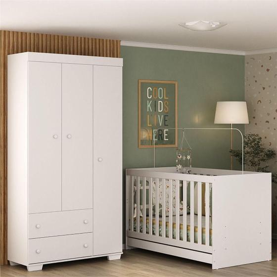 Imagem de Quarto Infantil com Berço 3 em 1 e Guarda-Roupas Algodão Doce Multimóveis MP4247
