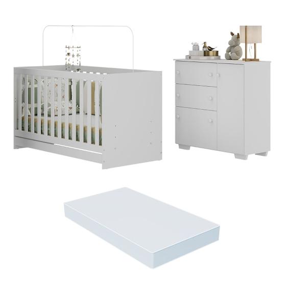 Imagem de Quarto Infantil com Berço Colchão Incluso e Cômoda Algodão Doce Multimóveis MP4250