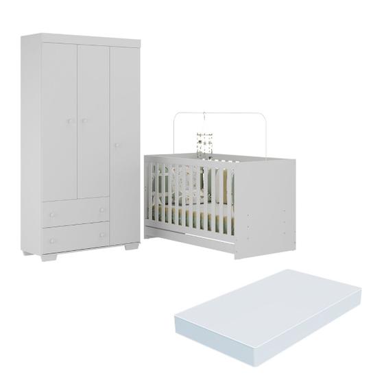 Imagem de Quarto Infantil com Berço Colchão Incluso e Guarda-Roupas Algodão Doce Multimóveis MP4248