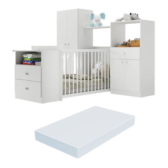 Imagem de Quarto Infantil com Berço-Cômoda e Colchão Incluso Olívia Multimóveis Branco