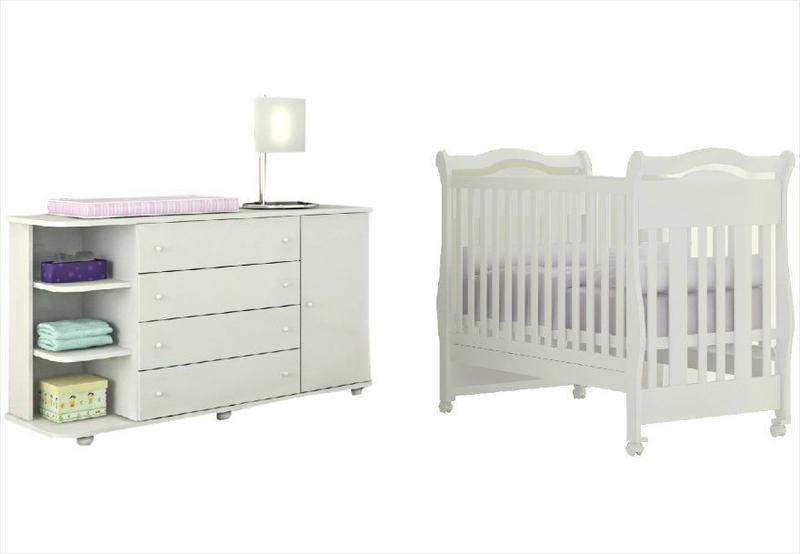 Imagem de Quarto Infantil com Cômoda Cantoneira Lorena e Berço que Vira Mini Cama Bambini - Phoenix Baby