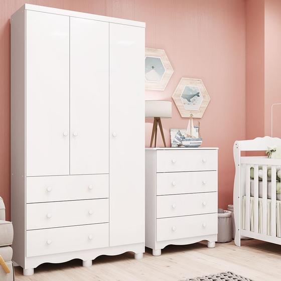 Imagem de Quarto Infantil com Guarda-Roupa 3 Portas e Cômoda 4 Gavetas 100% MDF Mimo Espresso Móveis