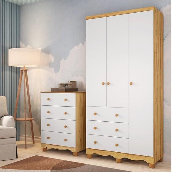 Imagem de Quarto Infantil com Guarda-Roupa 3 Portas e Cômoda 4 Gavetas 100% MDF Mimo Espresso Móveis