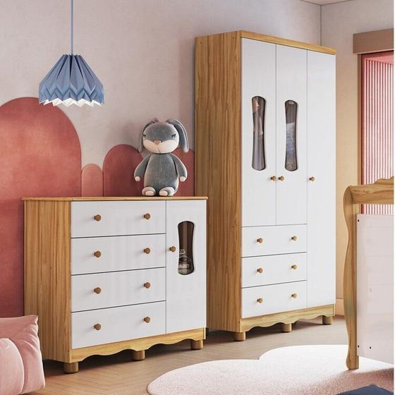 Quarto Infantil com Guarda-Roupa 3 Portas e Cômoda com Janelas 100% MDF Lana Espresso Móveis Branco Brilho/Amêndoa Menor preço em Quarto Infantil com Guarda-Roupa 3 Portas e Cômoda com Janelas 100% MDF Lana Espresso Móveis Branco Brilho/Amêndoa