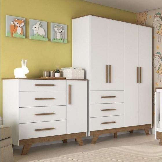Imagem de Quarto Infantil com Guarda Roupa 4 Portas e Cômoda 1 Porta 100% MDF Kakau Retrô Espresso Móveis