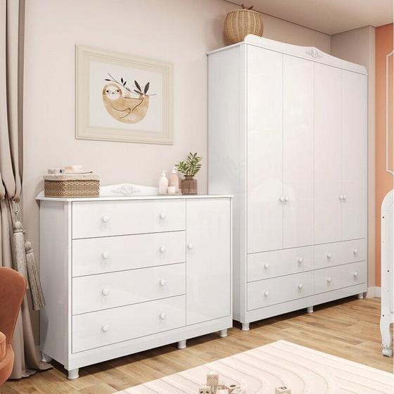 Imagem de Quarto Infantil com Guarda Roupa 4 Portas e Cômoda 1 Porta 100% Mdf Maya Clássico Espresso Móveis