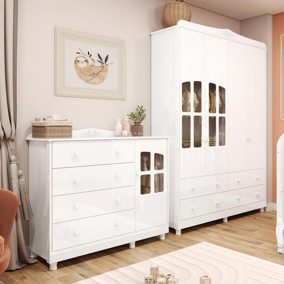 Imagem de Quarto Infantil com Guarda Roupa e Cômoda com Janelas 100 MDF Elô New Móveis Peroba