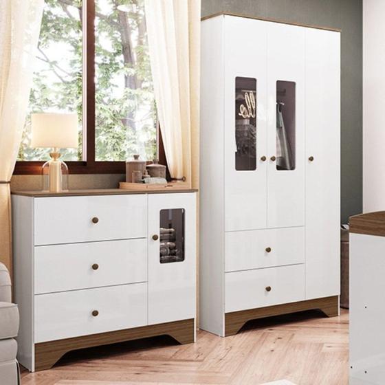 Imagem de Quarto Infantil com Guarda Roupa e Cômoda com Janelas Retângulo 100% MDF Cocada