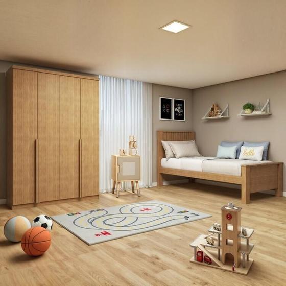 Quarto Infantil com Guarda-Roupa Solteiro 4 Portas 2 Gavetas Alonzo e Cama Solteiro Athenas Amêndoa Clean Menor preço em Quarto Infantil com Guarda-Roupa Solteiro 4 Portas 2 Gavetas Alonzo e Cama Solteiro Athenas Amêndoa Clean