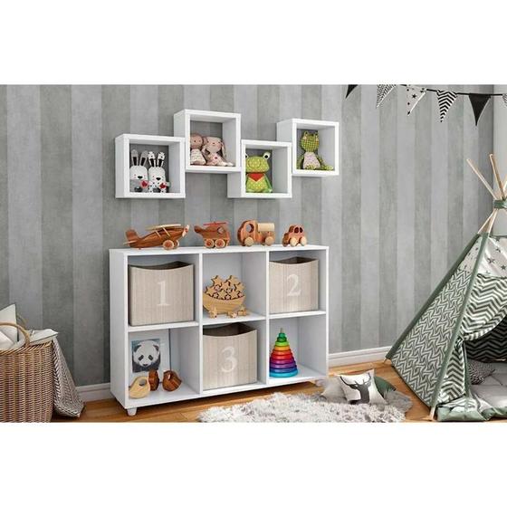 Imagem de Quarto Infantil Completo Aquarela 5 Peças (4 Nichos + 1 Armário Organizador) QI101 Branco - Henn