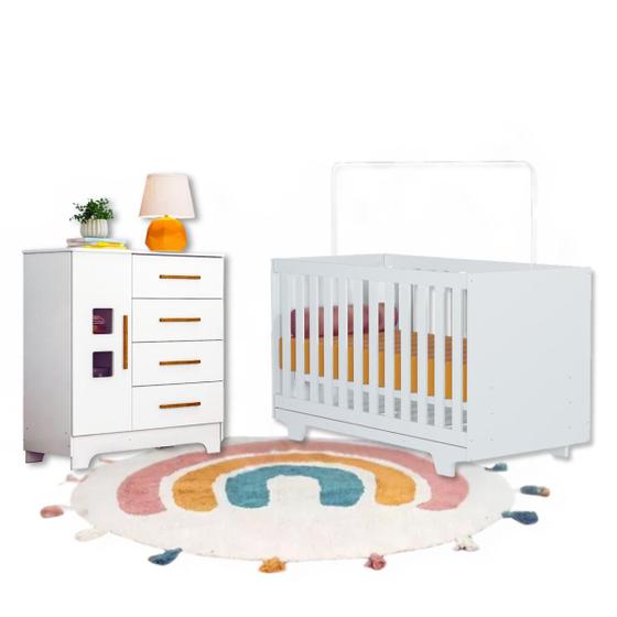 Imagem de Quarto Infantil Completo Berço 2 em 1 e Cômoda Multiuso MDF