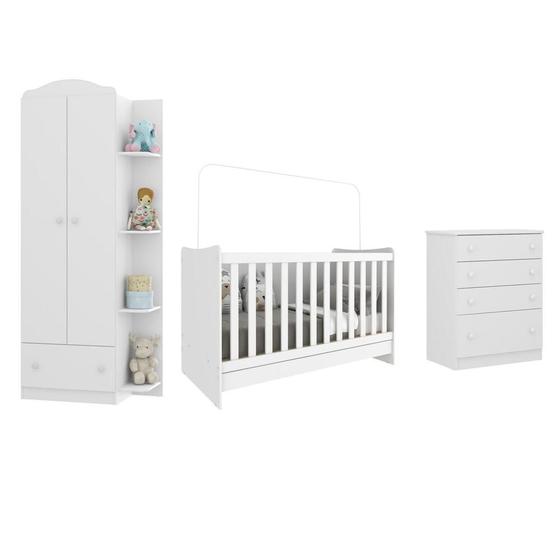 Imagem de Quarto Infantil Completo Berço 4x1 c/ Colchão/Guarda-Roupa/Cômoda Multimóveis João e Maria FG3032 Bc