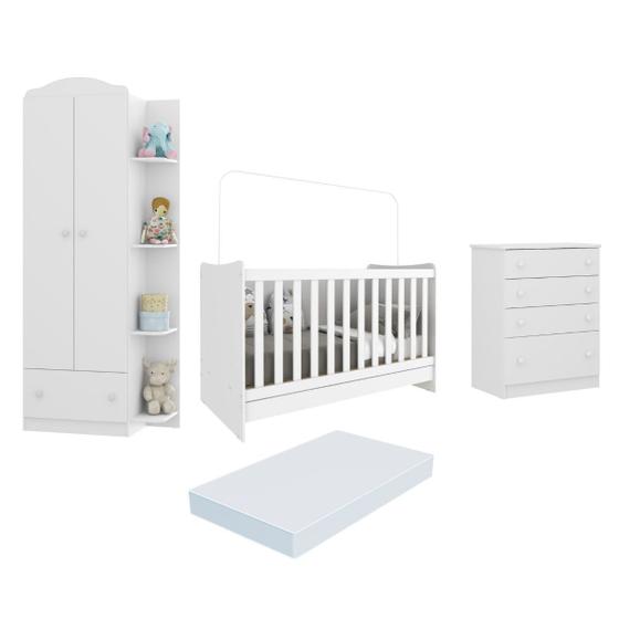 Imagem de Quarto Infantil Completo Berço 4x1 c/ Colchão/Guarda-Roupa/Cômoda Multimóveis João e Maria FG3032 Bc