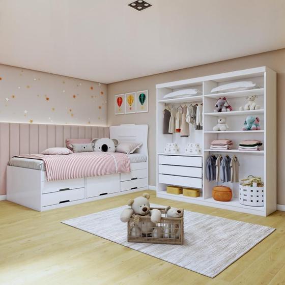 Imagem de Quarto Infantil Completo Closet Caribe e Cama Alice 5 Gavetas Branco