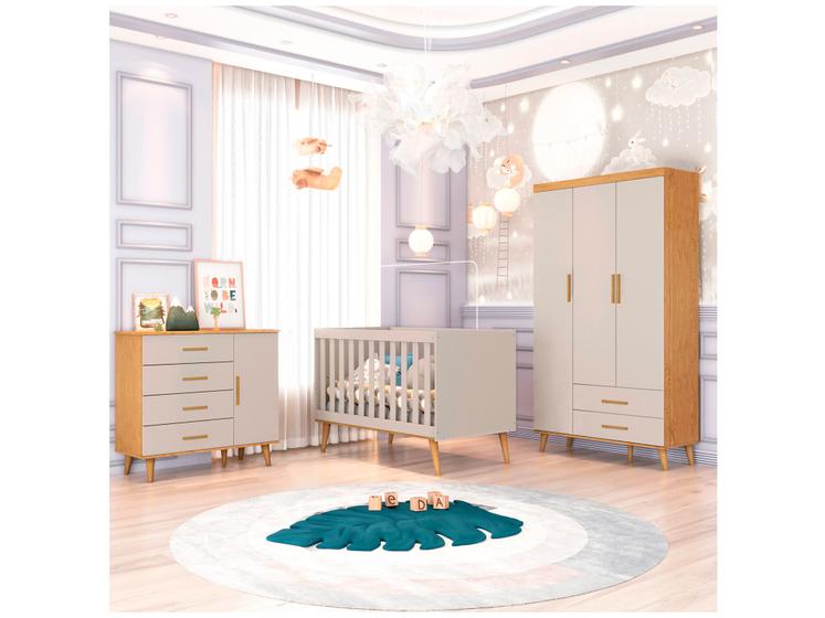 Imagem de Quarto Infantil Completo com Guarda-Roupa Cômoda e Berço Carolina Baby Milla