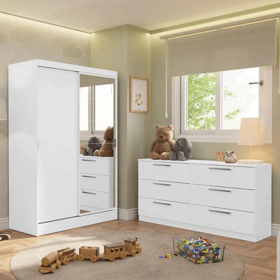 Imagem de Quarto Infantil Completo Guarda Roupa 2 Portas 2 Gavetas com Espelho e Cômoda Madesa