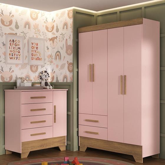 Imagem de Quarto Infantil Completo Guarda Roupa 4 Portas 2 Gavetas com Cômoda Liz