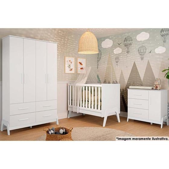 Imagem de Quarto Infantil Completo Guti Peças (1 G Roupa + 1 Berço + 1 Cômoda) Branco - Peroba