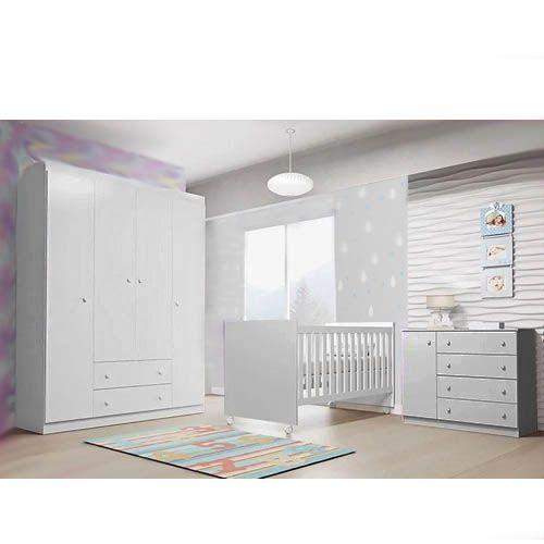 Imagem de Quarto Infantil Completo Helena com Guarda Roupa 4 Portas + Cômoda 1 Porta e Berço Multifuncional Branco - Phoenix Baby