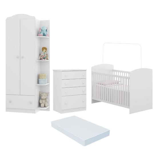 Imagem de Quarto Infantil Completo João e Maria Multimóveis com Colchão, Berço, Guarda Roupa e Cômoda Bco/Col