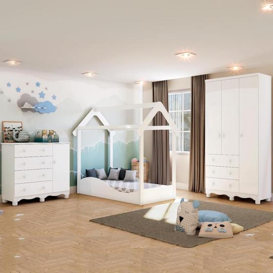 Imagem de Quarto Infantil Completo Mini Cama Montessoriana Uli Guarda Roupas 3 Portas Cômoda Junior 100% MDF