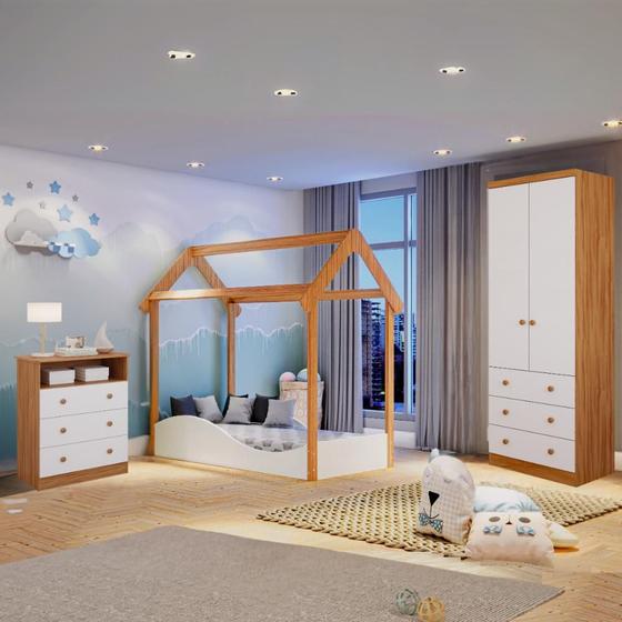 Imagem de Quarto Infantil Completo Mini Cama Montessoriana Uli Guarda Roupas Smim Gaveteiro Smim 100% MDF