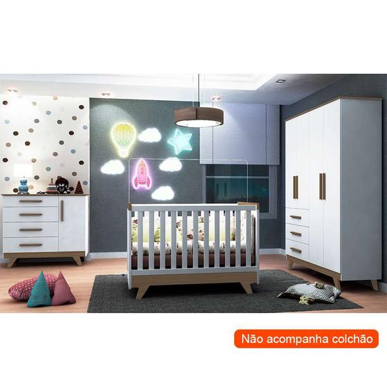 Imagem de Quarto Infantil Decorado Retrô Branco e Carvalho