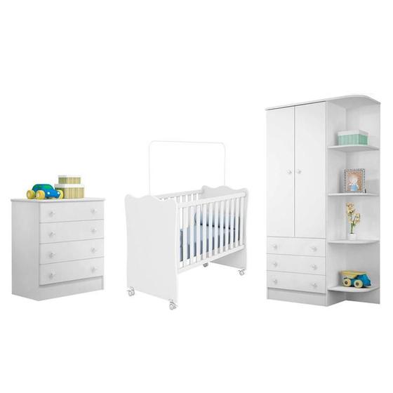 Imagem de Quarto Infantil Doce Sonho - Berço Simples - Branco/Branco - Qmovi