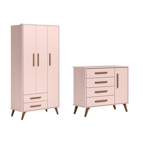 Imagem de Quarto Infantil Encanto Retrô com Cômoda Sapateira e Guarda Roupa 3 Portas Rosa - FdECOR 