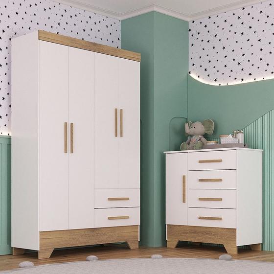 Imagem de Quarto Infantil Guarda Roupa 4 Portas e Cômoda Catavento Rodial