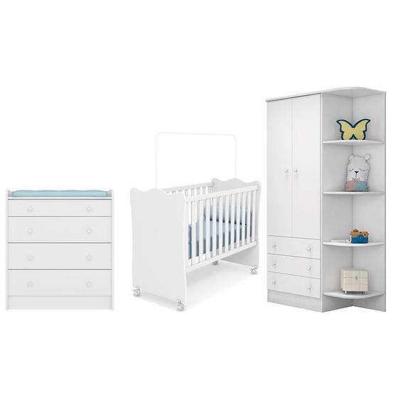 Imagem de Quarto infantil Guarda Roupa, Cômoda Trocador e Berço Meu Soninho Branco  FdECOR