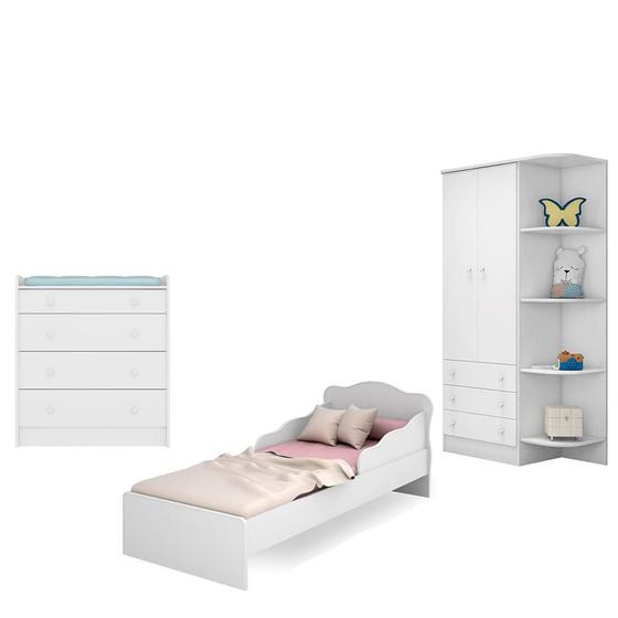 Quarto infantil Guarda Roupa, Cômoda Trocador e Mini Cama Doce Sonho Branco Qmovi Menor preço em Quarto infantil Guarda Roupa, Cômoda Trocador e Mini Cama Doce Sonho Branco Qmovi