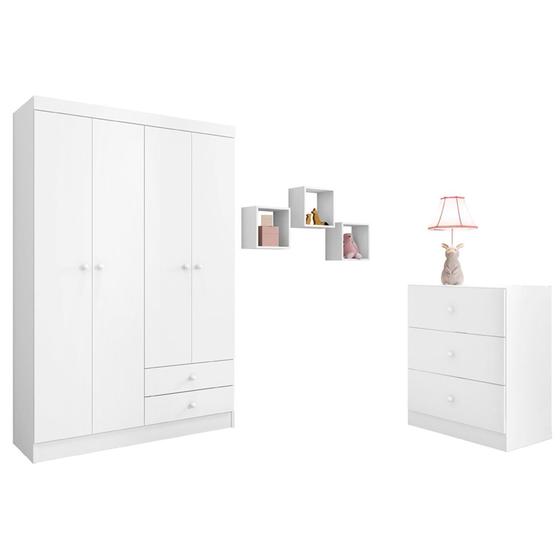 Quarto Infantil Guarda Roupa e Cômoda Louise e Nichos Branco 1144 1133 1134 AJL Móveis Menor preço em Quarto Infantil Guarda Roupa e Cômoda Louise e Nichos Branco 1144 1133 1134 AJL Móveis