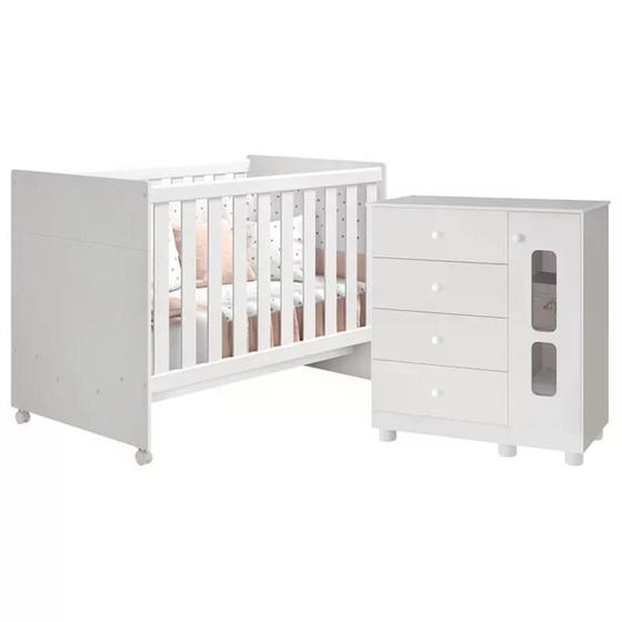 Imagem de Quarto Infantil Katatau com Cômoda e Berço Branco Brilho - Reller Móveis