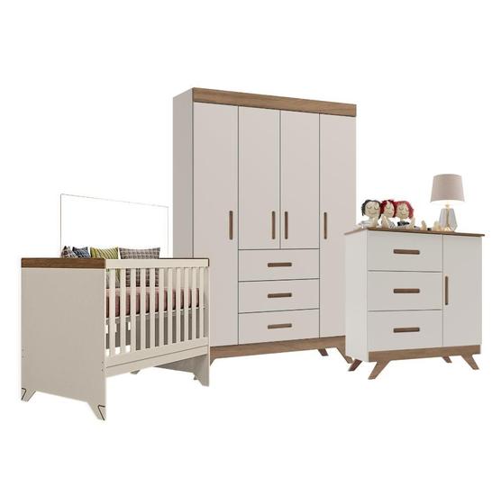 Imagem de Quarto Infantil Maya Off White Carvalho Roupeiro Cômoda Berço