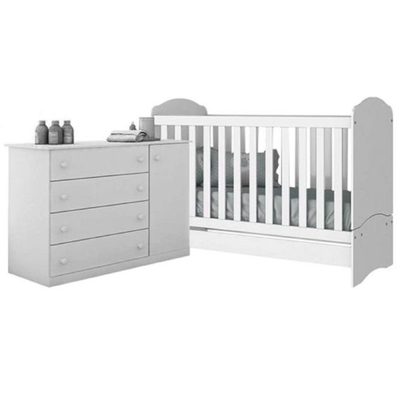 Imagem de Quarto Infantil MDF Flat Mel Cômoda Sapateira 4 Gavetas + Berço Mini Cama Branco